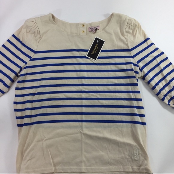 Juicy Couture XL Jersey Stripe Ivory Blue Top - Picture 2 of 8